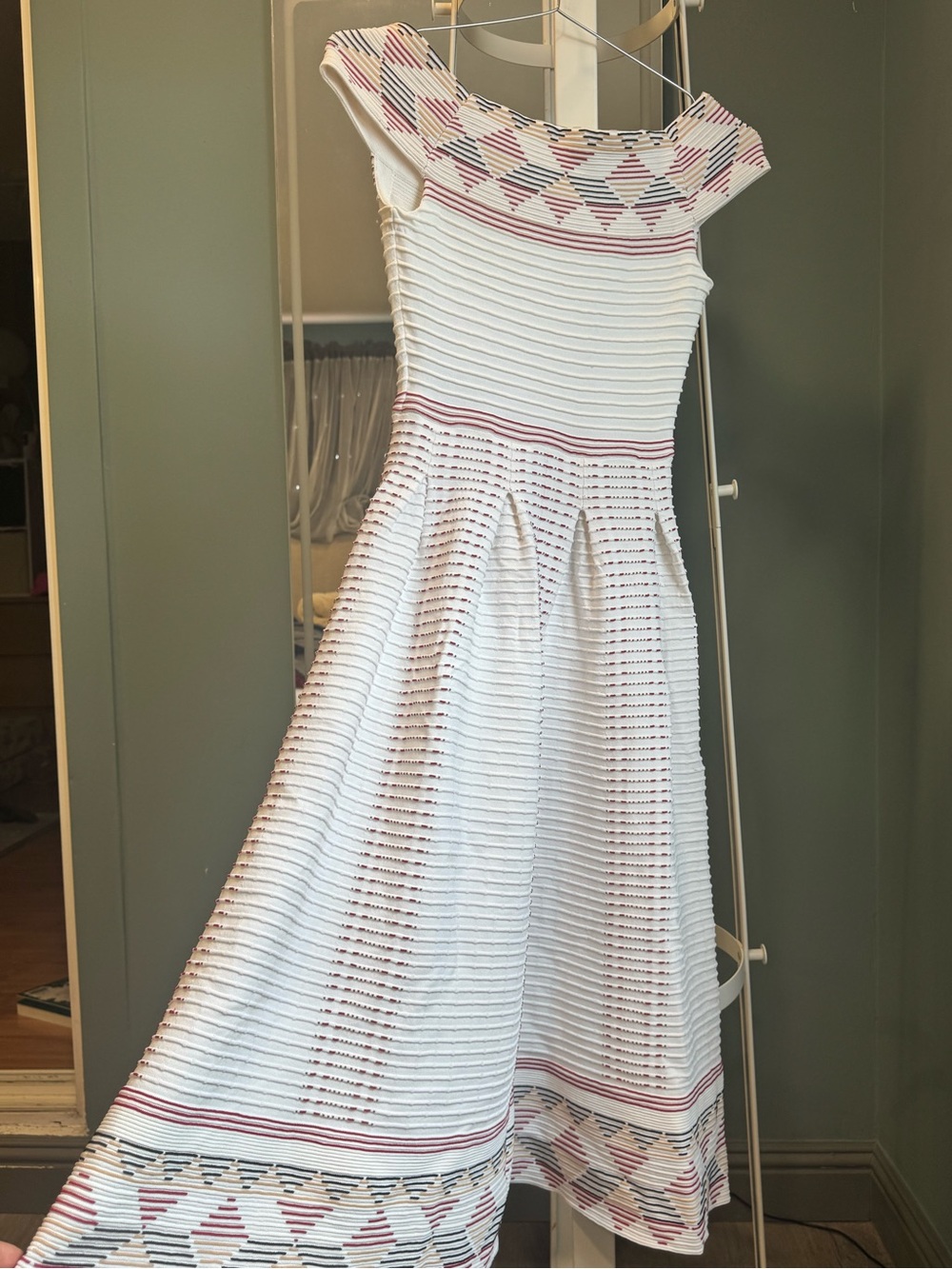 Maje Cream Midi Dress with Pink and Gray Trim - Picture 8 of 9